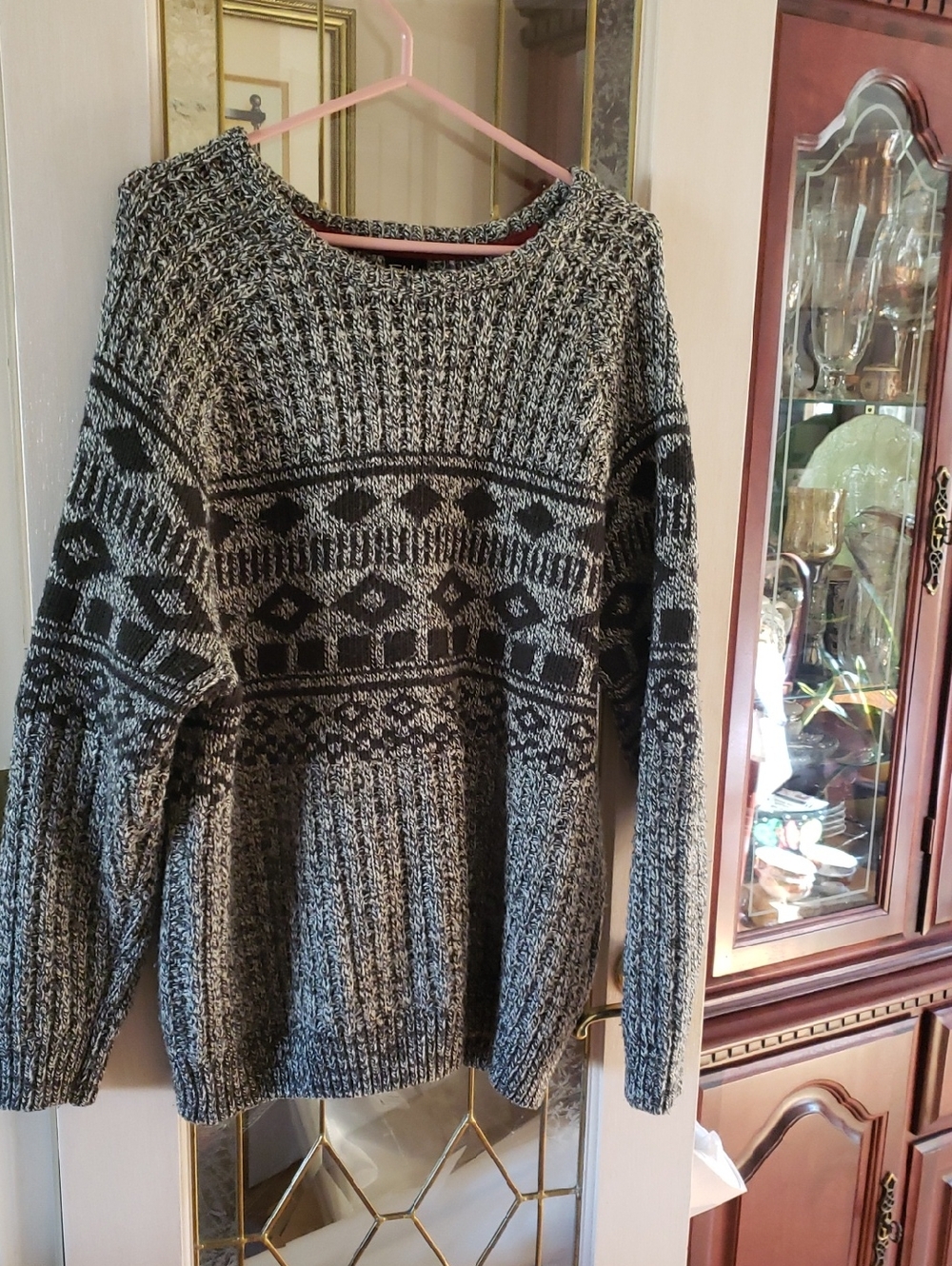 FARWEST Men's Vintage Blended Far West Wool. Gray and Black  Sweater XL.